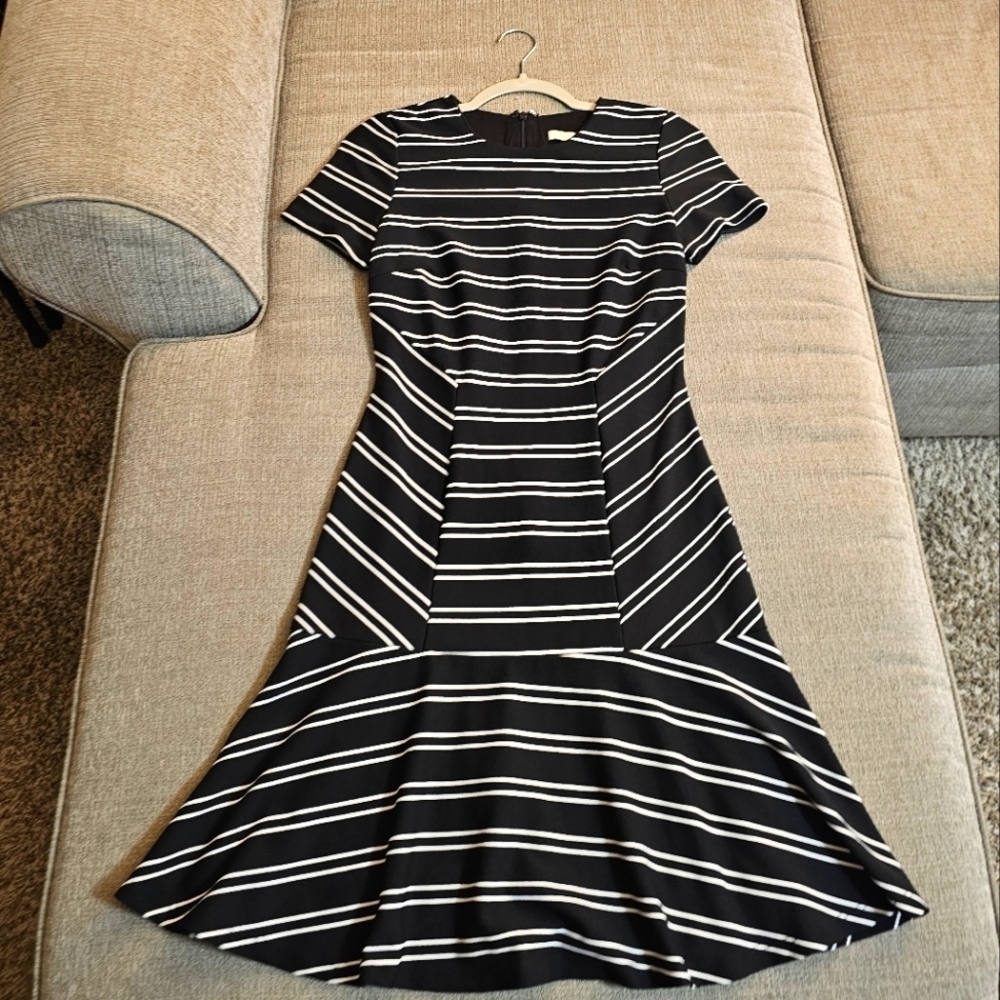 Hutch Black White Midi Casual Office Career Striped Dress Size XS